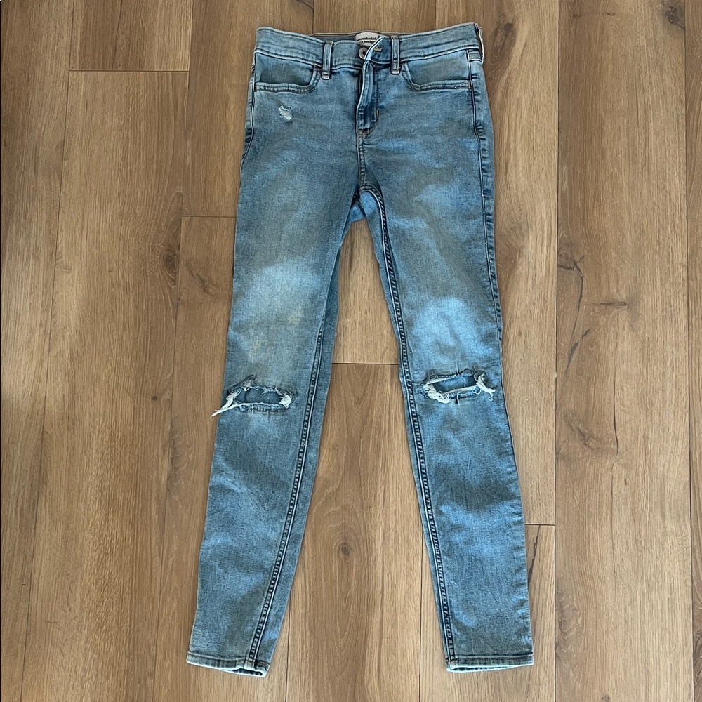 Distressed Blue Jeans Girls 11/12 Long Length. High Rise